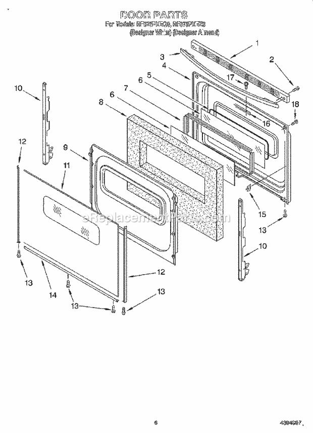 Whirlpool RF375PXEZ0 Freestanding Electric Range Door, Lit/Optional Diagram