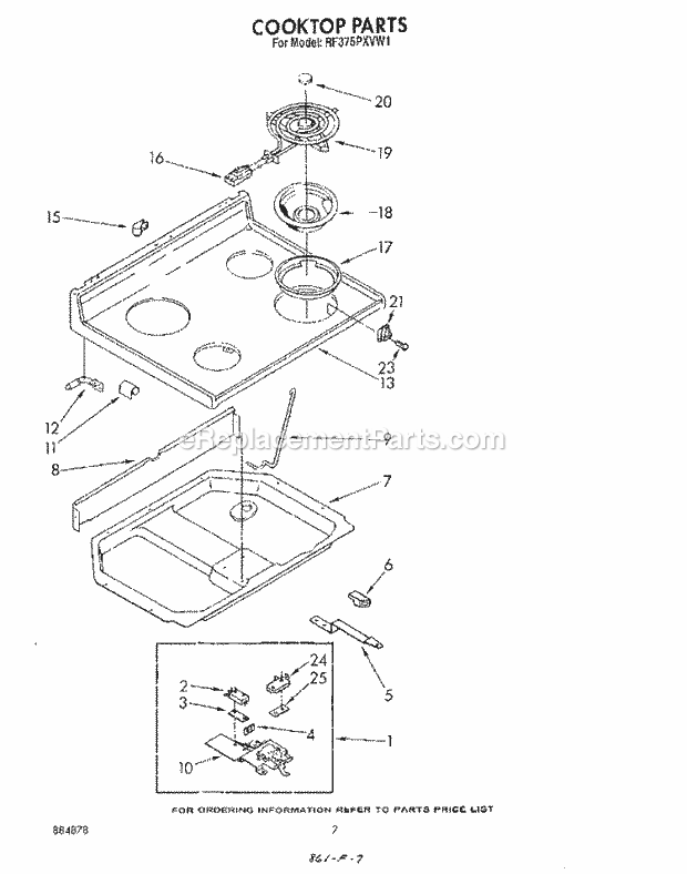 Whirlpool RF375PXVN1 Range Cooktop Diagram