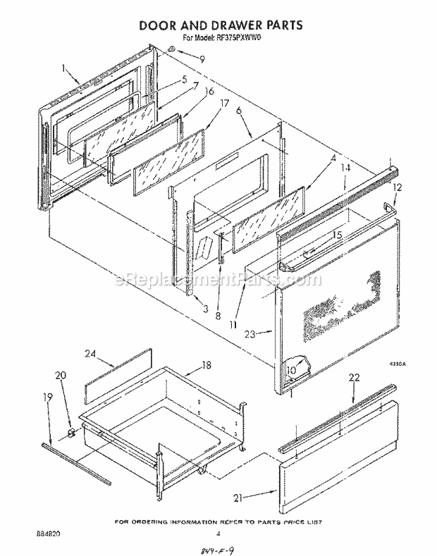 Whirlpool RF375PXWN0 Range Door and Drawer Diagram