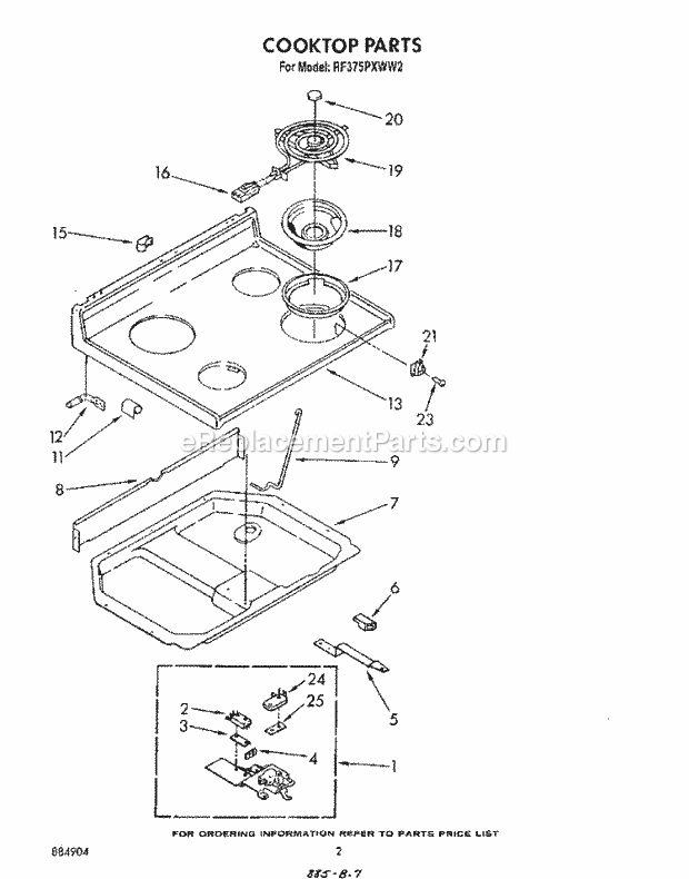 Whirlpool RF375PXWN2 Range Cooktop Diagram