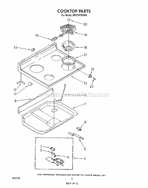 Whirlpool RF375PXXN0 Range Cook Top Diagram