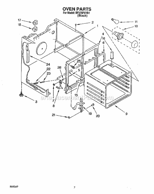 Whirlpool RF375PXYB1 Freestanding Electric Range Oven Diagram