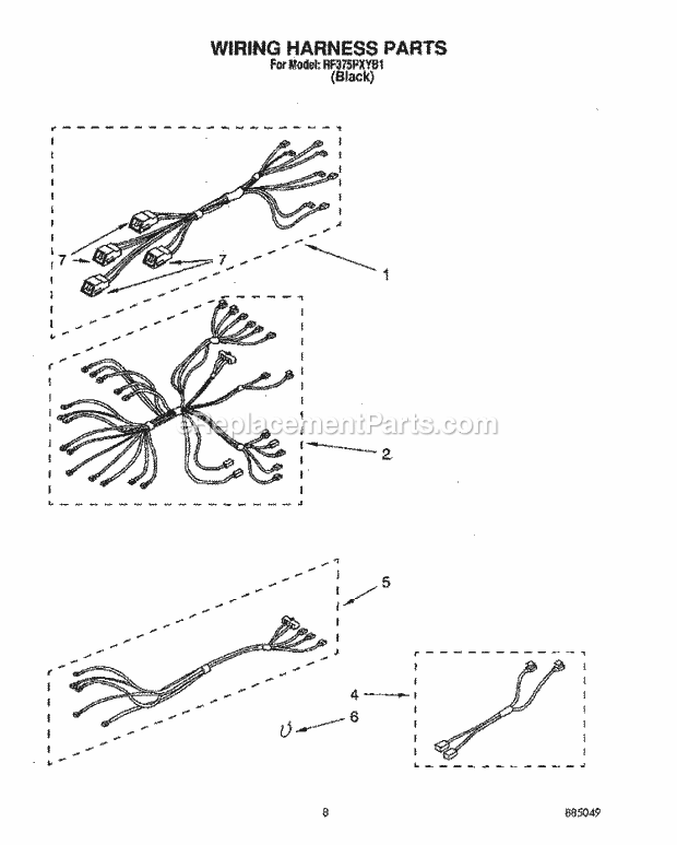 Whirlpool RF375PXYB1 Freestanding Electric Range Wiring Harness Diagram