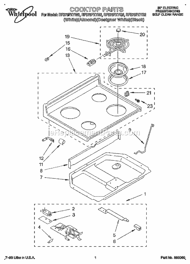 Whirlpool RF375PXYN2 Range Cooktop Diagram