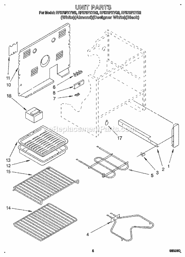 Whirlpool RF375PXYN2 Range Unit, Lit/Optional Diagram