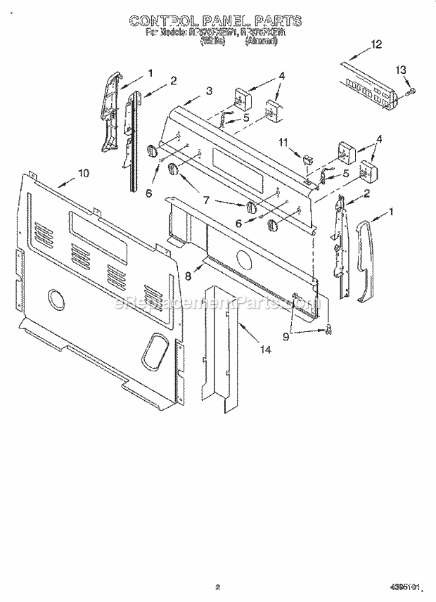 Whirlpool RF376PXEW1 Freestanding Electric Control Panel Diagram