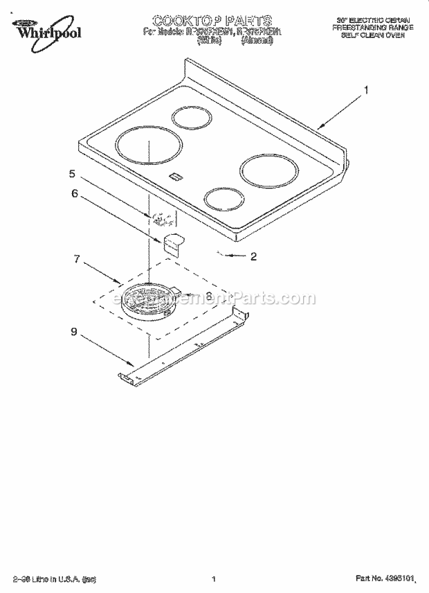 Whirlpool RF376PXEW1 Freestanding Electric Cooktop Diagram