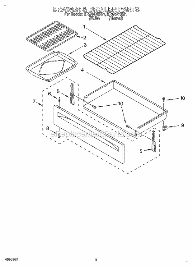 Whirlpool RF376PXEW1 Freestanding Electric Drawer and Broiler Diagram