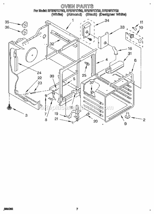 Whirlpool RF376PXYQ2 Freestanding Electric Range Oven Diagram