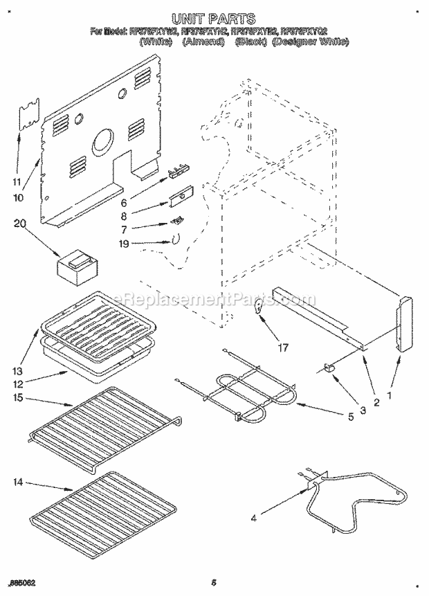 Whirlpool RF376PXYW2 Freestanding Electric Range Unit Diagram