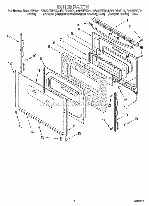 Whirlpool RF377PXGB1 Freestanding Electric Range Door, Optional Diagram