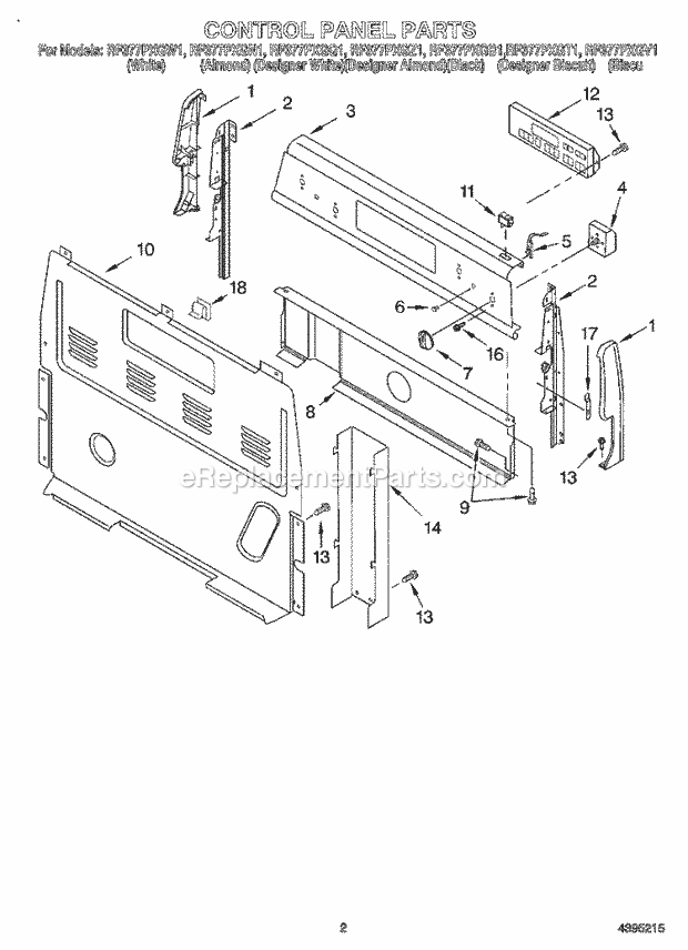 Whirlpool RF377PXGQ1 Freestanding Electric Range Control Panel Diagram