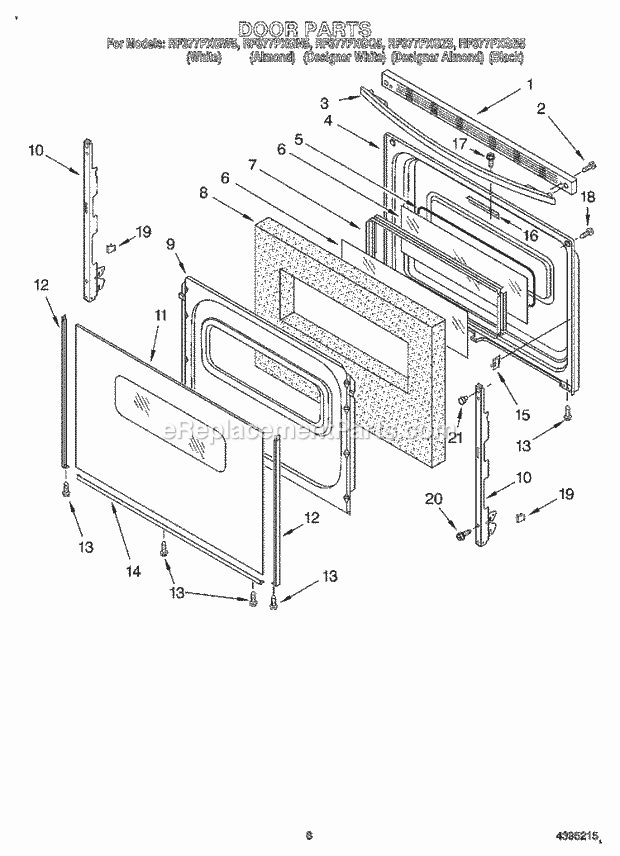 Whirlpool RF377PXGZ5 Freestanding Electric Range Door, Optional Diagram