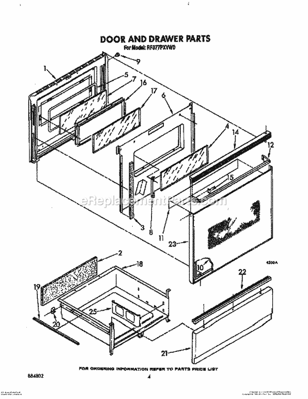 Whirlpool RF377PXVW0 Freestanding Electric Range Door and Drawer Diagram