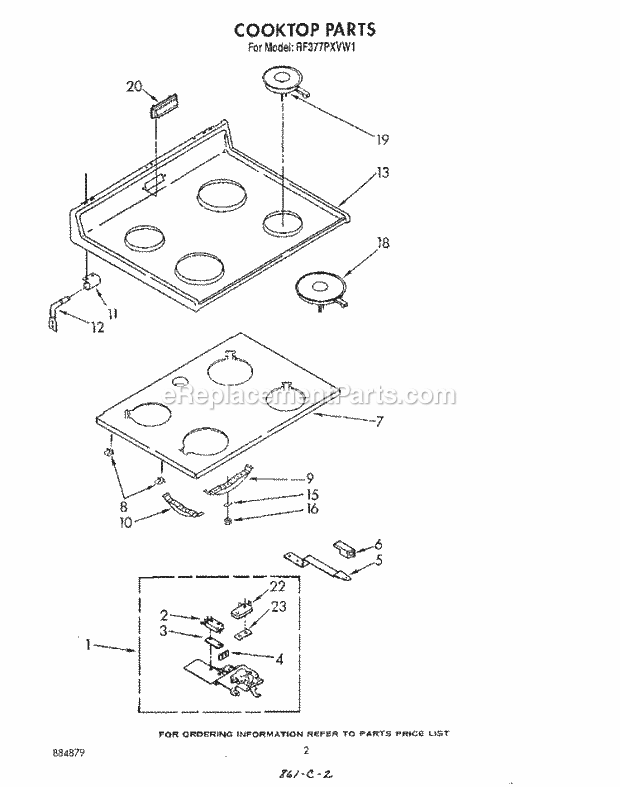 Whirlpool RF377PXVW1 Freestanding Electric Range Cooktop Diagram