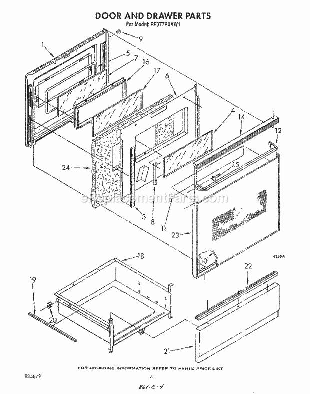 Whirlpool RF377PXVW1 Freestanding Electric Range Door and Drawer Diagram