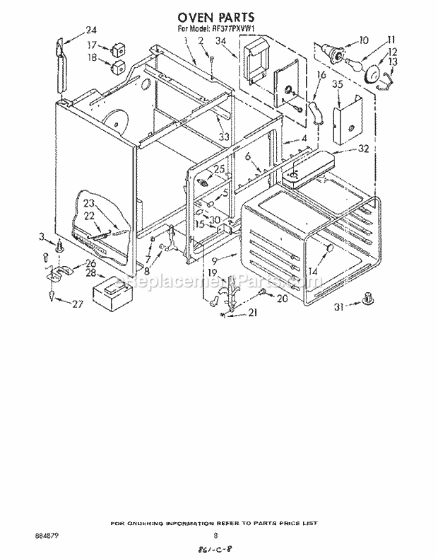 Whirlpool RF377PXVW1 Freestanding Electric Range Section Diagram