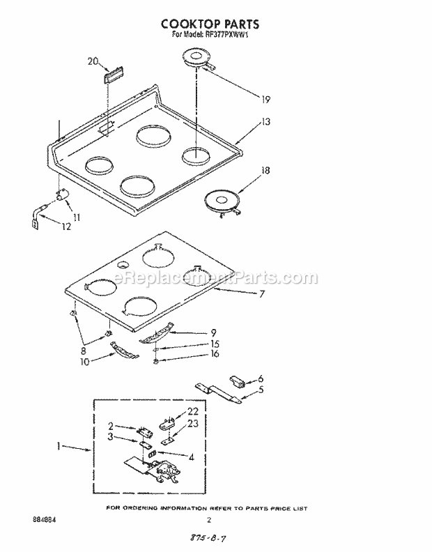 Whirlpool RF377PXWN1 Range Cooktop Diagram