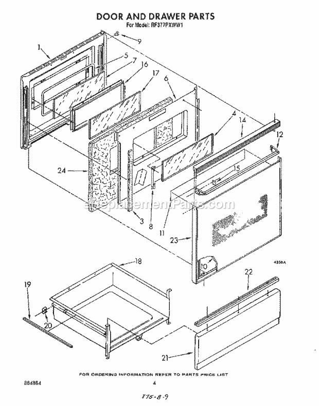 Whirlpool RF377PXWN1 Range Door and Drawer Diagram