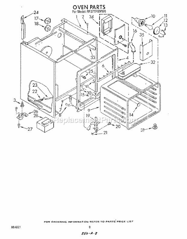 Whirlpool RF377PXWW0 Freestanding Electric Range Section Diagram