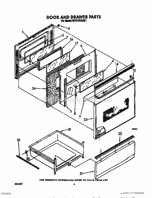 Whirlpool RF377PXXN1 Range Door and Drawer Diagram