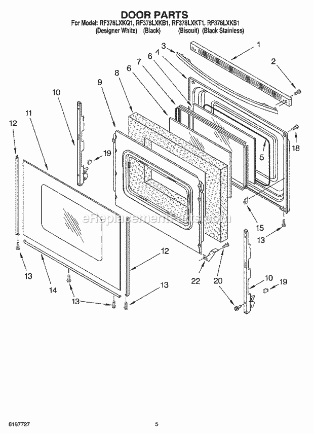 Whirlpool RF378LXKS1 Freestanding Electric Door Parts Diagram