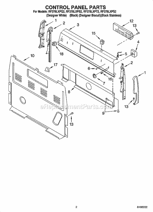 Whirlpool RF378LXPB2 Freestanding Electric Control Panel Parts Diagram