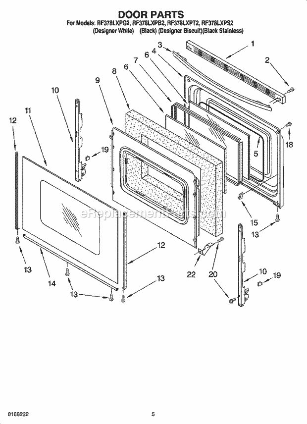 Whirlpool RF378LXPB2 Freestanding Electric Door Parts Diagram