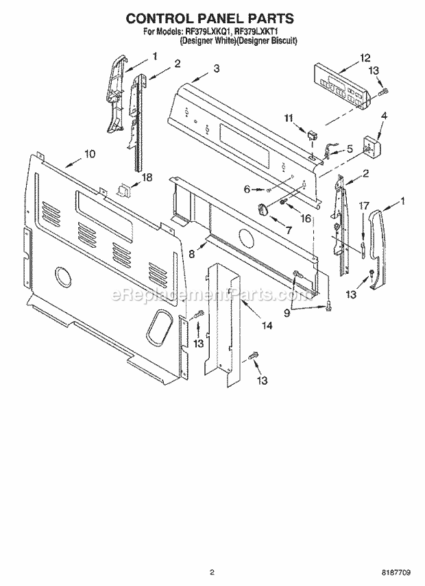 Whirlpool RF379LXKQ1 Freestanding Electric Control Panel Parts Diagram