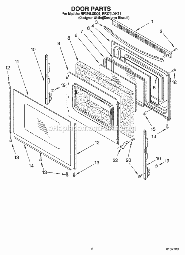 Whirlpool RF379LXKQ1 Freestanding Electric Door Parts, Miscellaneous Parts Diagram