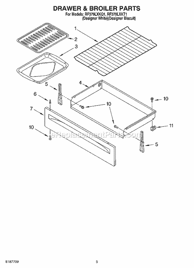 Whirlpool RF379LXKQ1 Freestanding Electric Drawer & Broiler Parts Diagram