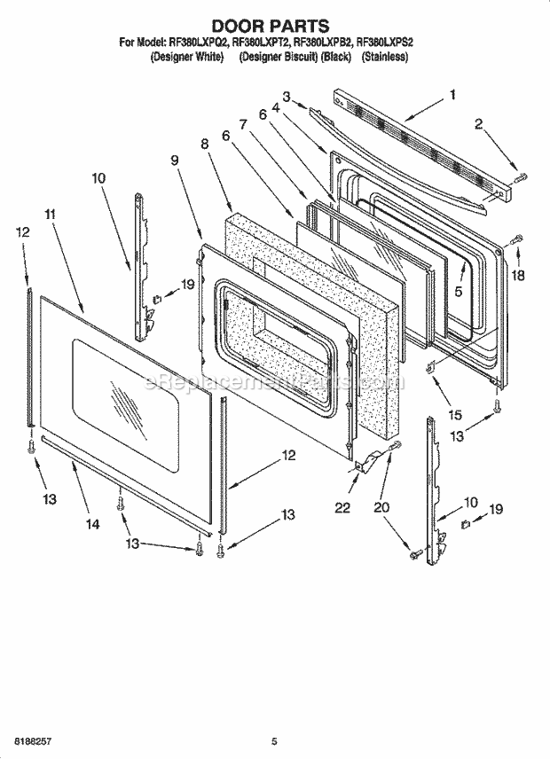 Whirlpool RF380LXPB2 Freestanding Electric Door Parts Diagram