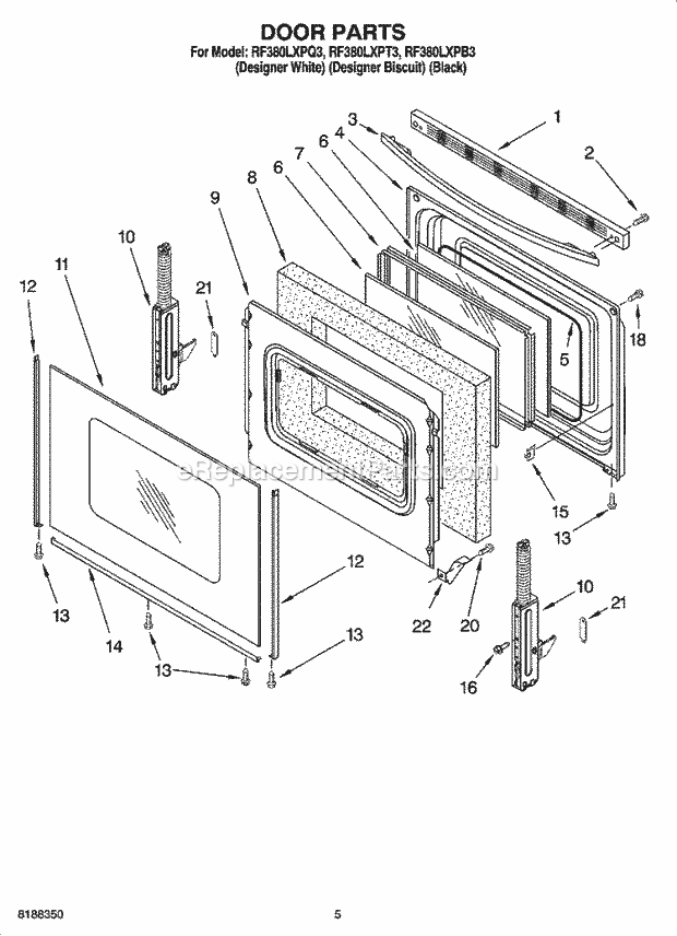 Whirlpool RF380LXPT3 Freestanding Electric Door Parts Diagram