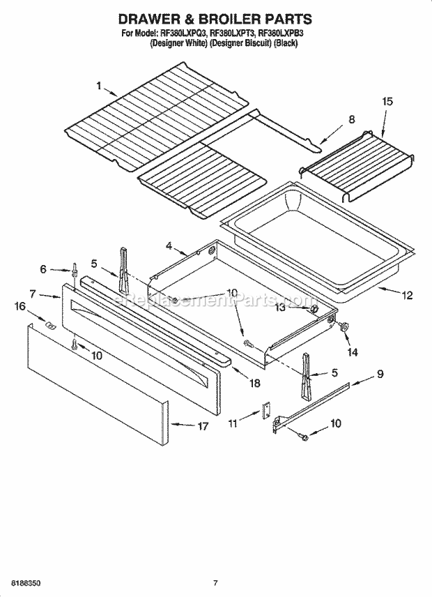 Whirlpool RF380LXPT3 Freestanding Electric Drawer & Broiler Parts, Optional Parts Diagram