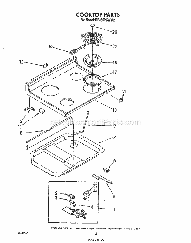 Whirlpool RF385PCWN2 Range Cooktop Diagram