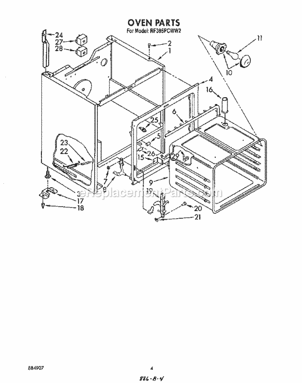 Whirlpool RF385PCWN2 Range Oven Diagram
