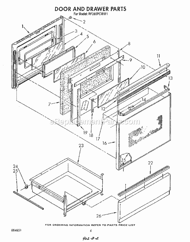 Whirlpool RF385PCWW1 Freestanding Electric Range Door and Drawer , Lit/Optional Diagram