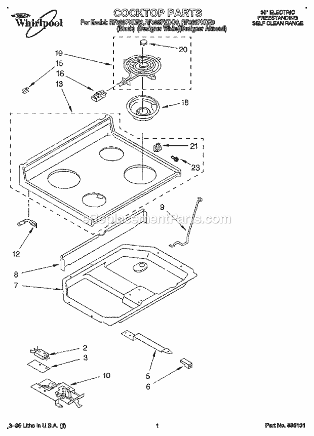 Whirlpool RF385PXDB0 Range Cooktop Diagram