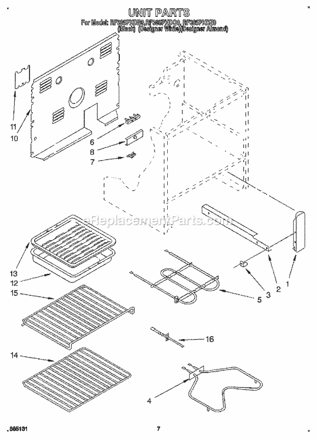 Whirlpool RF385PXDB0 Range Unit, Lit/Optional Diagram