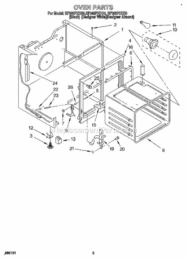 Whirlpool RF385PXDZ0 Range Oven Diagram