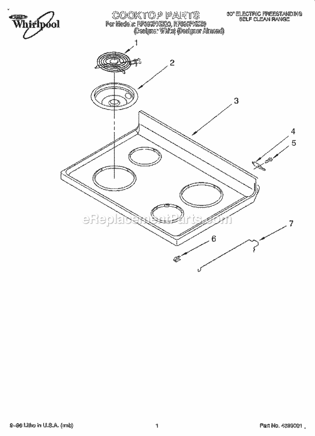 Whirlpool RF385PXEQ0 Freestanding Electric Cooktop Diagram