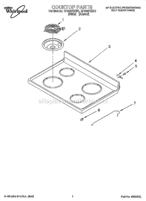 Whirlpool RF385PXEW0 Freestanding Electric Cooktop Diagram