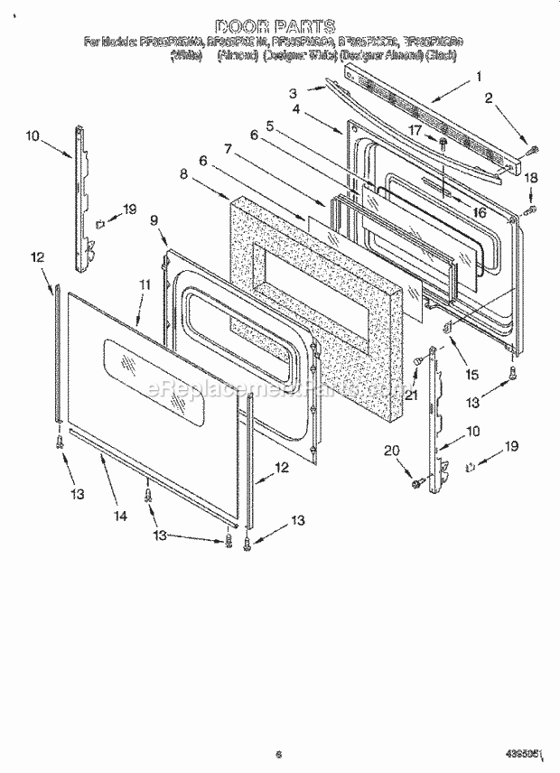 Whirlpool RF385PXGB0 Freestanding Electric Range Door, Lit/Optional Diagram