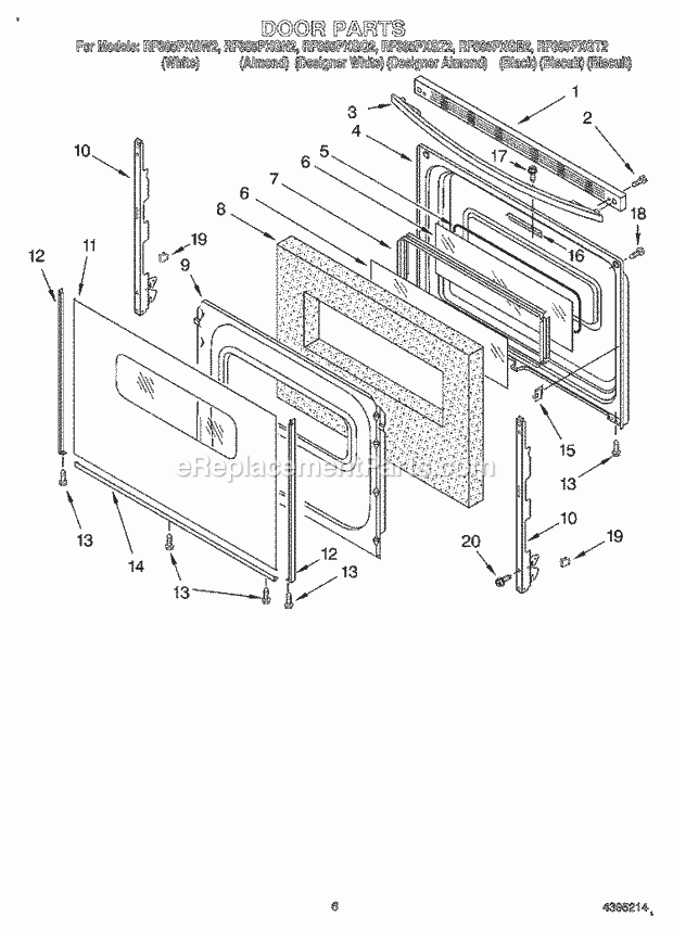 Whirlpool RF385PXGB2 Freestanding Electric Range Door, Optional Diagram