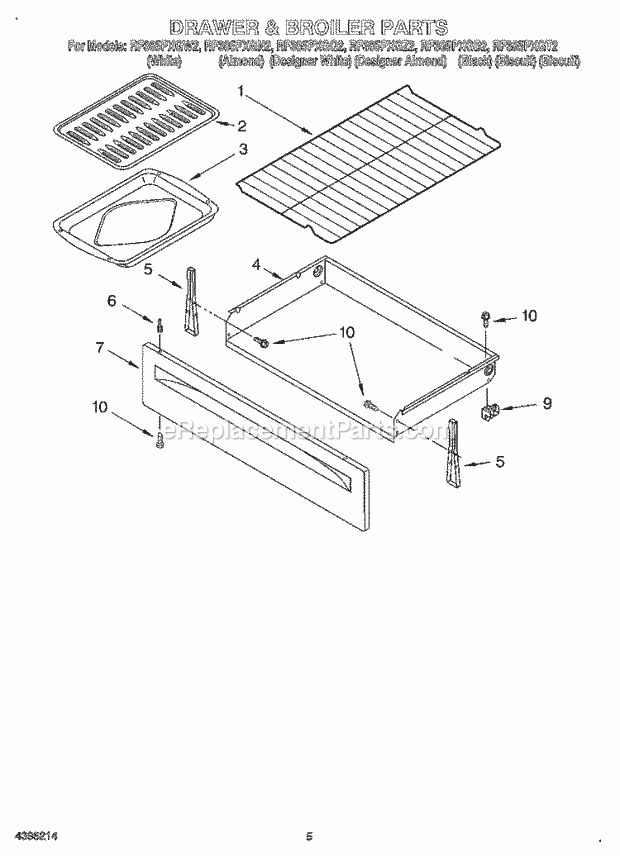 Whirlpool RF385PXGZ2 Freestanding Electric Range Drawer and Broiler Diagram