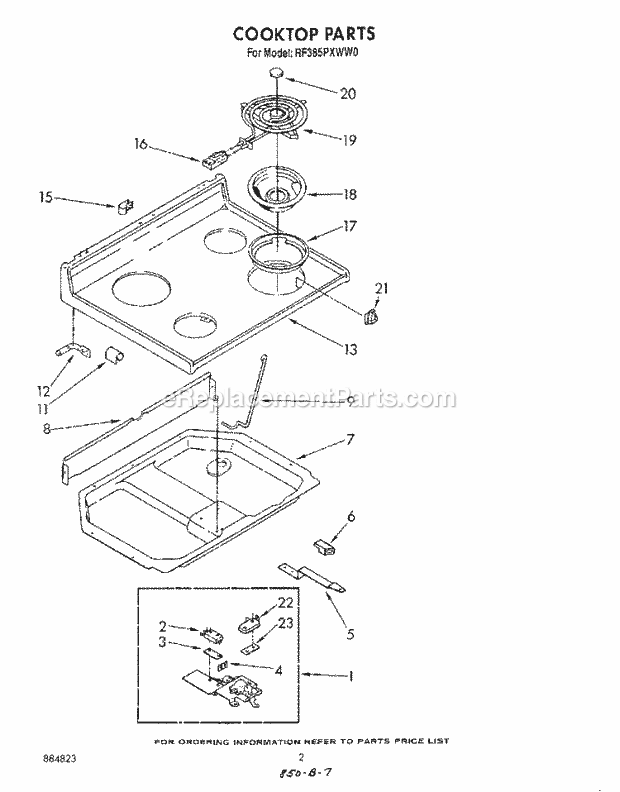 Whirlpool RF385PXWW0 Freestanding Electric Range Cooktop Diagram