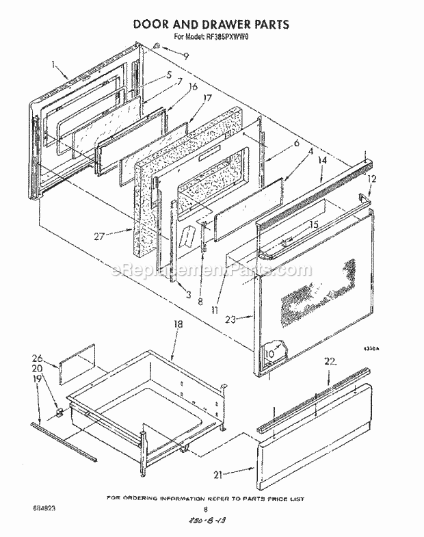 Whirlpool RF385PXWW0 Freestanding Electric Range Door and Drawer , Lit/Optional Diagram