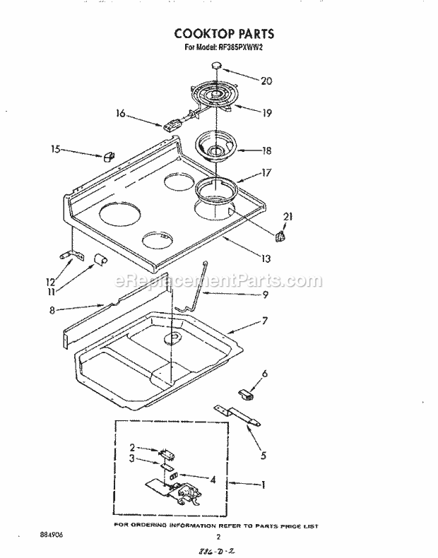 Whirlpool RF385PXWW2 Freestanding Electric Range Cooktop Diagram