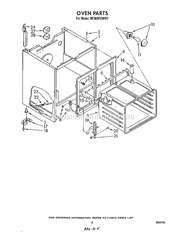 Whirlpool RF385PXWW2 Freestanding Electric Range Oven Diagram