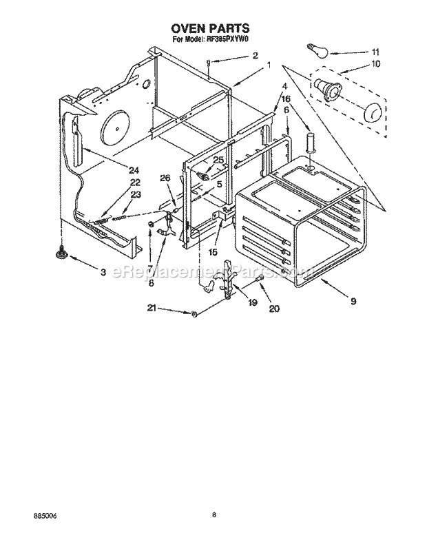 Whirlpool RF385PXYW0 Freestanding Electric Range Oven Diagram